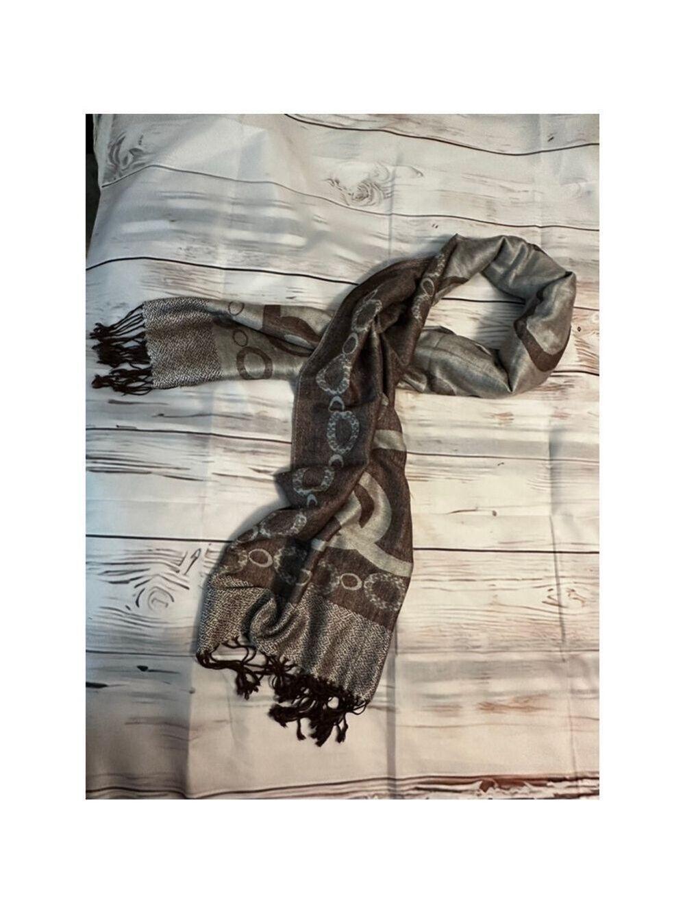 Pashmina One Size Brown Silver Circle Pattern Scarf & Wrap